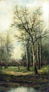 WILLIAM S 1800-1900,Man collecting firewood in an open tree-lined glad,Canterbury Auction 2018-07-31