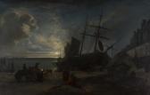 WILLIAMS Edward Charles,Unloading a Collier, Night Scene Hastings,1857,Tooveys Auction 2019-12-04