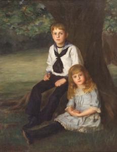 WILLIAMS Francis H 1800-1900,Brother and sister seated below a tree,1886,W H Lane & Son 2007-05-17