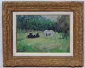 WILLIAMS GEOFFREY 1911-1958,Seated cattle and a grey horse in a meadow clearin,Dickins GB 2019-09-16