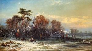 WILLIAMS George Augustus,Snow-bound river landscape with figures at dusk,Tennant's 2023-11-11