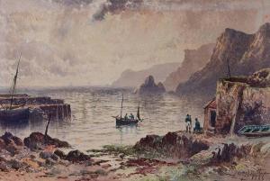 WILLIAMS Harry J 1885-1896,Boats and figures by the shore on a calm evening,1886,Mallams 2016-02-04