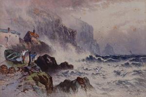 WILLIAMS Harry J,Figures looking out over waves crashing into cliff,1886,Mallams 2016-02-04