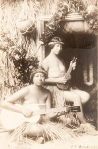 WILLIAMS James J. 1853-1926,Photograph of two Hawaiian women playinginstruments,Webb's NZ 2011-03-31