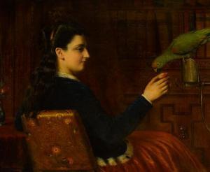 Williams John Edgar,A young lady seated in profile feeding a parrot,1869,Bonhams 2021-04-27