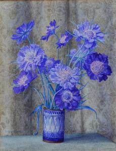 WILLIAMS JULIETTE 1937,Still life - A blue and white beaker of flowers,Mallams GB 2014-07-11