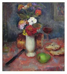 WILLIAMS MARY ELIZABETH,Floral still-life with loaf of bread and glass ofw,CRN Auctions 2010-04-25