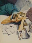 WILLIAMS Richard F,Worried woman on bed with love letters.,1945,Illustration House 2007-03-14