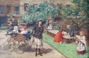 Williamson J. 1850-1919,IN THE PARK; A QUEUE AT THE BUTCHER'S SHOP,1903,Great Western GB 2020-11-26