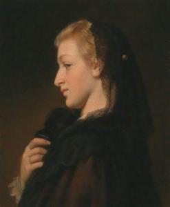 WILLICH Caesar,Profilportrait einer jungen Frau mit schwarzem Spi,1864,Palais Dorotheum 2009-11-05