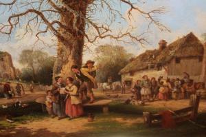 WILLIS Edmund Aylburton 1808-1899,busy rural village scene with figu,1874,Lawrences of Bletchingley 2022-09-06