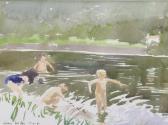 WILLIS Lucy 1954,Children Bathing in a River,1987,Cheffins GB 2021-11-18