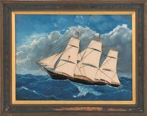 WILLIS Thomas 1850-1912,Three-masted ship at sea,Eldred's US 2015-04-04