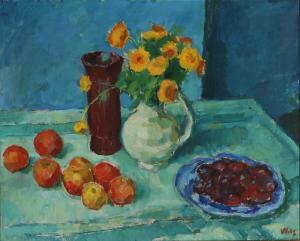 WILS Wilhelm 1880-1960,Still life with flowers and fruits on a table,1947,Bruun Rasmussen 2024-01-23