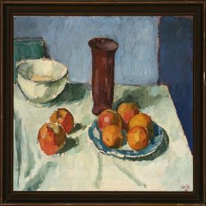 WILS Wilhelm 1880-1960,Still life with white bowl, vase and fruit,1945,Bruun Rasmussen DK 2009-09-21