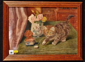 WILSON Alfred Aldine,A kitten on a table playing with a fob watch,1854,Anderson & Garland 2016-03-22