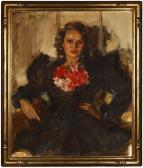 WILSON Anna 1904,Portrait of a woman in a black dress and red flor,1936,John Moran Auctioneers 2010-04-27