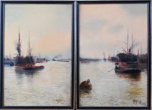 wilson arthur 1927,Pair; Barges on the Thames,Lacy Scott & Knight GB 2017-03-11