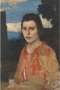WILSON David Forrester,Portrait of a young girl, half-length, in a red bl,Christie's 2005-03-13