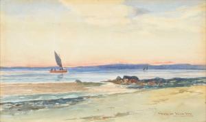 WILSON Peter MacGregor 1856-1928,Coastal view at sunset with boats,Peter Wilson GB 2023-07-13