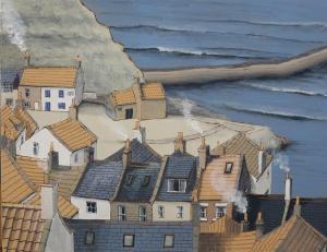 wilson rice lucy 1874-1963,Staithes rooftops and harbour,20th century,Morphets GB 2022-07-09