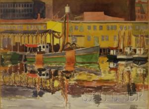 WILSON SHERMAN Helen 1913-2005,Wharf Scene, 
probably T Wharf, 
Boston.,Skinner US 2011-02-17