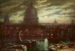 WILSON,View of St Paul's and the Thames under moonlit skies,19th century,Rosebery's GB 2020-03-25
