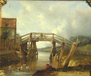 WILSON william 1834-1865,A river landscape with a figure fishing near abridge,Bonhams GB 2009-07-19