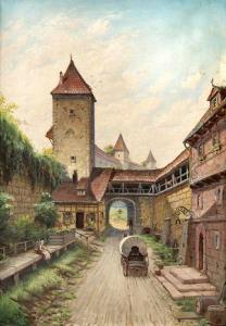 WIMMER M 1900-1900,Castle Entrance with figures and carriage,1900,Twents Veilinghuis NL 2017-04-14
