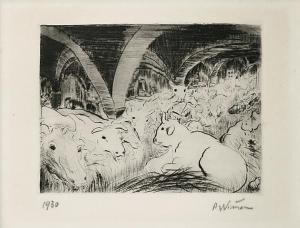 WIMMER Paula 1876-1971,Im Kuhstall / Im Schweinestall / Schlafende ,1930,Scheublein Art & Auktionen 2023-05-12