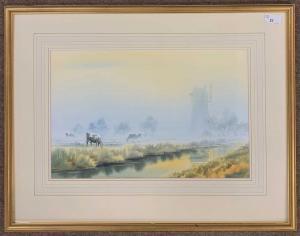 WINCUP ADRIAN,Pastoral landscape with grazing cattle and distant windmill,Keys GB 2024-01-19