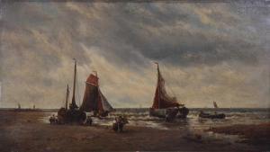 WINDER Daniel H 1870-1920,Fishing boats and figures on a beach,Gilding's GB 2024-04-16