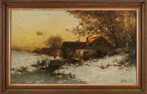 WINDMAIER Anton 1840-1896,Bauernhäuser in abendlicher Winterlandschaft,Dobritz DE 2023-11-18