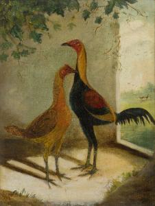 WINDRED W,A pair of fighting cocks in a barn,1889,Rosebery's GB 2022-07-19