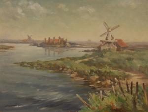 WINIFRED CLEMENT SMITH 1872-1963,Windmill on an estuary and portrait of a young ,Burstow and Hewett 2009-04-29