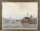 WINKLER HAGEDORN Carl Friedrich 1897,Harbor view Hamburg,Twents Veilinghuis NL 2024-01-11
