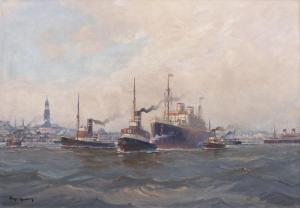 WINKLER HAGEDORN Carl Friedrich 1897,Ozeanriese im Hamburger Hafen,Stahl DE 2022-02-26