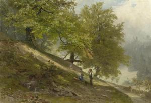 WINKLER OLOF 1843-1895,Two hikers in a forest landscape,1874,Galerie Koller CH 2009-06-16