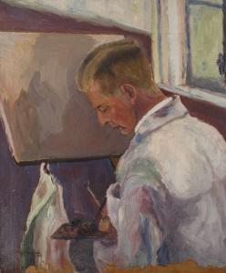 WINKLER Wilhelm 1882-1964,Selbstportrait Bildnis des Malers an der Staffelei,1931,Mehlis 2019-11-21