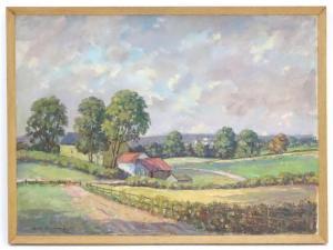 WINSTON WARMBY Byron 1902-1978,A rural landscape view with a farm, fields ,1967,Claydon Auctioneers 2020-07-01