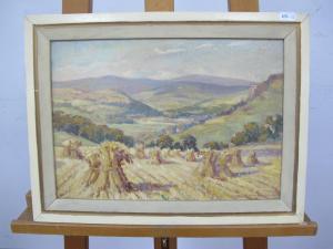 WINSTON WARMBY Byron 1902-1978,Corn Stooks overlooking Grindleford, Derby,Sheffield Auction Gallery 2022-03-18