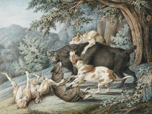 WINTER Raphael 1784-1852,DOGS ATTACKING A BOAR,1841,Sotheby's GB 2017-11-02