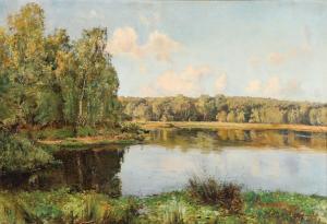 WINTHER Frederik 1853-1916,A summer landscape near lake and forest,1907,Bruun Rasmussen 2022-10-24