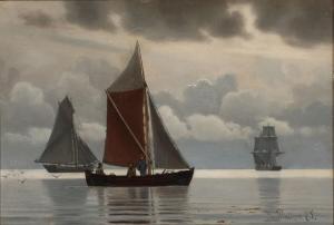 WINTHER Frederik,Seascape with sailing ships in calm weather,1875,Bruun Rasmussen 2023-08-21