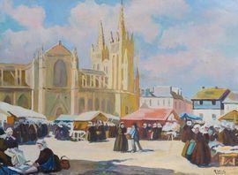 WINTZ Raymond 1884-1956,Le marché devant la cathédrale en Bretagne,Joron-Derem FR 2021-11-09