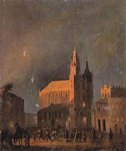 WIROSTEK Eduard 1845-1850,A krakkói Mária templom tűzvész fényében,1852,Nagyhazi galeria 2021-06-08