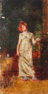 WIRTH Anna Marie 1846-1922,Portrait einer jungen Frau mit rotem Hut,Zeller DE 2020-04-07