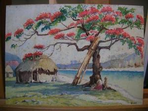 WISE Vera 1892-1978,Views of Fiji with a Pohutukawa Tree and Natives b,Cheffins GB 2008-02-21