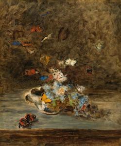 WISINGER FLORIAN Olga,Blumenstillleben mit Schmetterlingen,1880,im Kinsky Auktionshaus 2023-11-28