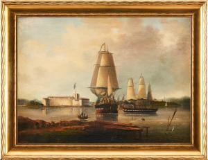 WISTRÖM Alfred 1833-1873,Skepp på redden vid Vaxholms fästning,Uppsala Auction SE 2020-08-18